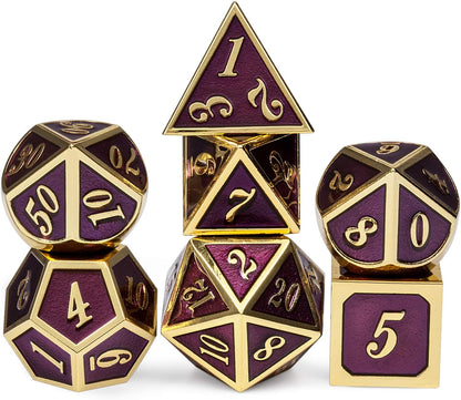 DnDnD Heavy Polyhedral Metal Dice Set with Metal Box, 7-die Shiny Blue Surface with Golden Number for RPG,Dungeons and Dragons,Pathfinder,Shadowrun,D&D,Role Palying Game and Math Teaching - Colors B