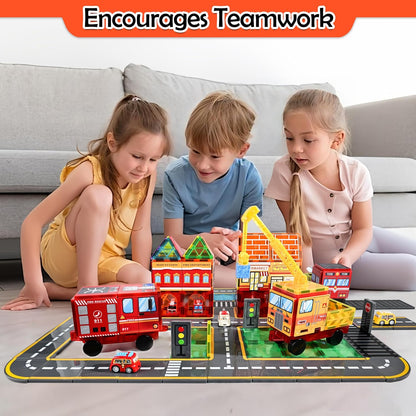 Drofex 42pcs Magnetic Tiles Road, Magnetic Building Blocks City Construction Toys for 3+Year Old Boys Girls, Kids Montessori Toys for Toddler, STEM Learning Gifts