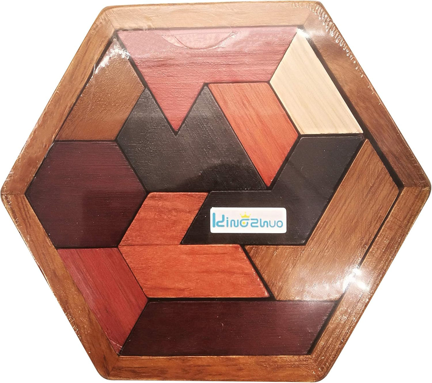 KINGZHUO Hexagon Tangram Puzzle Wooden Puzzle for Children and Adults Challenging Puzzles Wooden Brain Teasers Puzzle for Adults Puzzles Games Family Portable Brain Games Tangrams for Adults