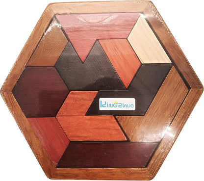 KINGZHUO Hexagon Tangram Puzzle Wooden Puzzle for Children and Adults Challenging Puzzles Wooden Brain Teasers Puzzle for Adults Puzzles Games Family Portable Brain Games Tangrams for Adults