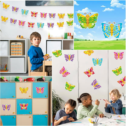 Hedeey 36 Packs Spring Butterflies Craft Kits for Kids,Make Your Own Butterfly Paper Craft Set, Spring DIY Art Craft Kits for School Home Game Activities (Butterfly 36)