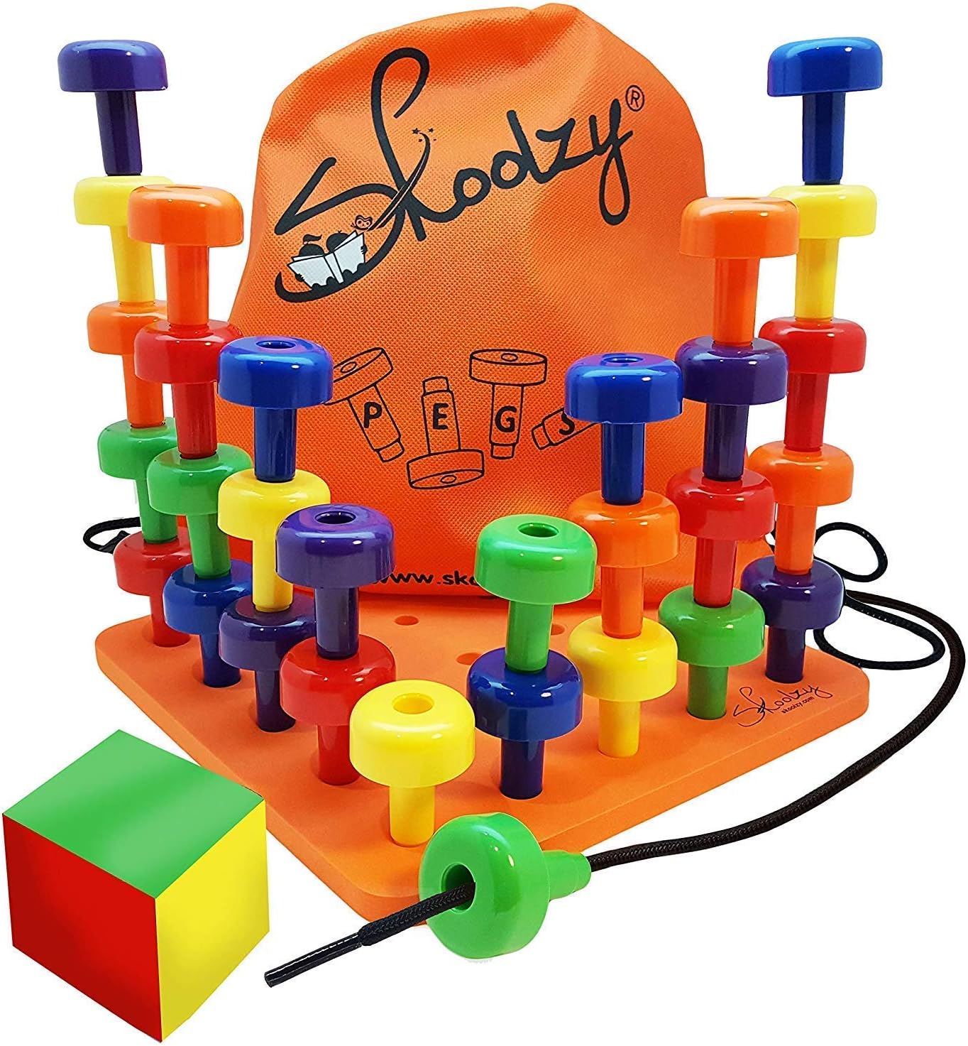 Skoolzy Toys for 3 Year Old Girls and Boys - Lacing Beads and Stacking Peg Board Montessori Toys for Toddlers