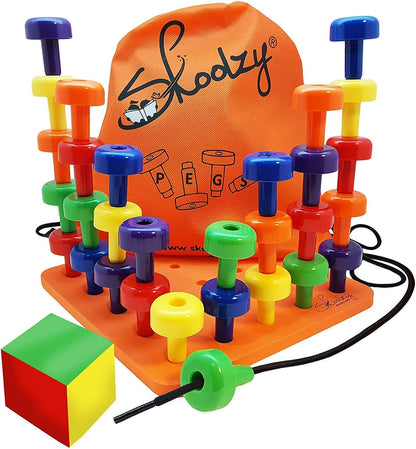 Skoolzy Toys for 3 Year Old Girls and Boys - Lacing Beads and Stacking Peg Board Montessori Toys for Toddlers