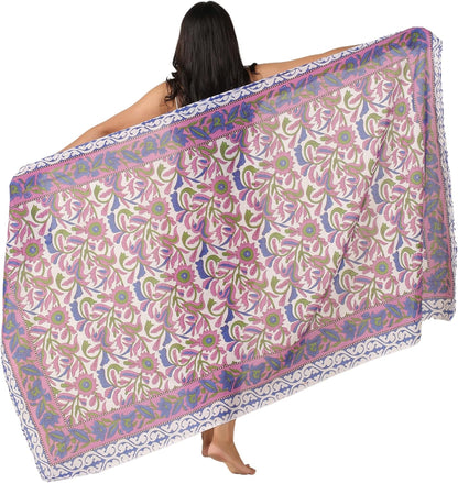 100% Cotton Sarong Cover Up for Women Indian Block Print Beach Wrap Skirt Long Boho Swimsuit Bikini Pareo (73” x 43”)