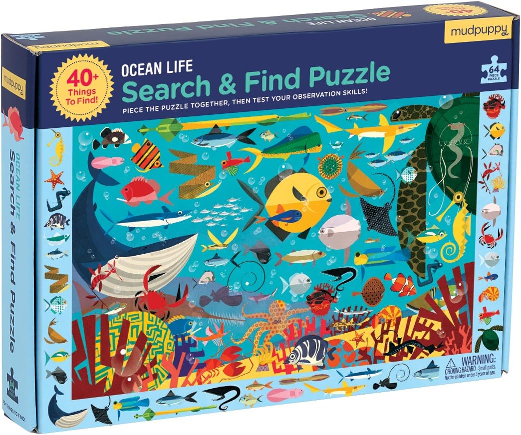 Mudpuppy Arctic Life Search & Find Puzzle, 64 Pieces, 23”x15.5” – For Kids Age 4-7 - Colorful Illustrations of Animals, Fish, Birds Living in the Arctic – Complete Puzzle to Find 40+ Hidden Images