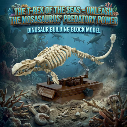 Mosasaurus Fossil Building Block Set – Mechanical Dinosaur Skeleton Model with Gear-Driven Movement and Display Base