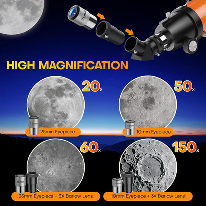 USCAMEL Telescope for Adults High Powered: 90mm Astronomical Portable Refractor for Beginners Kids 8-12 - Tripod & Phone Mount for Travel Stargazing Photography (Orange)