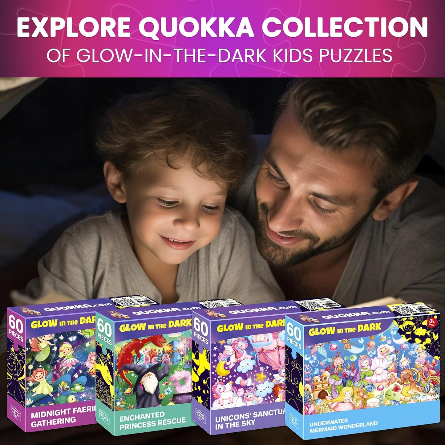 QUOKKA Puzzles for Kids Ages 4-6 - Set of 4x60 Jigsaw Puzzles for Toddlers 3-5 - Unicorn Princess Animals Toys for Children 6-8 yo - Gift Educational Game for Boys & Girls