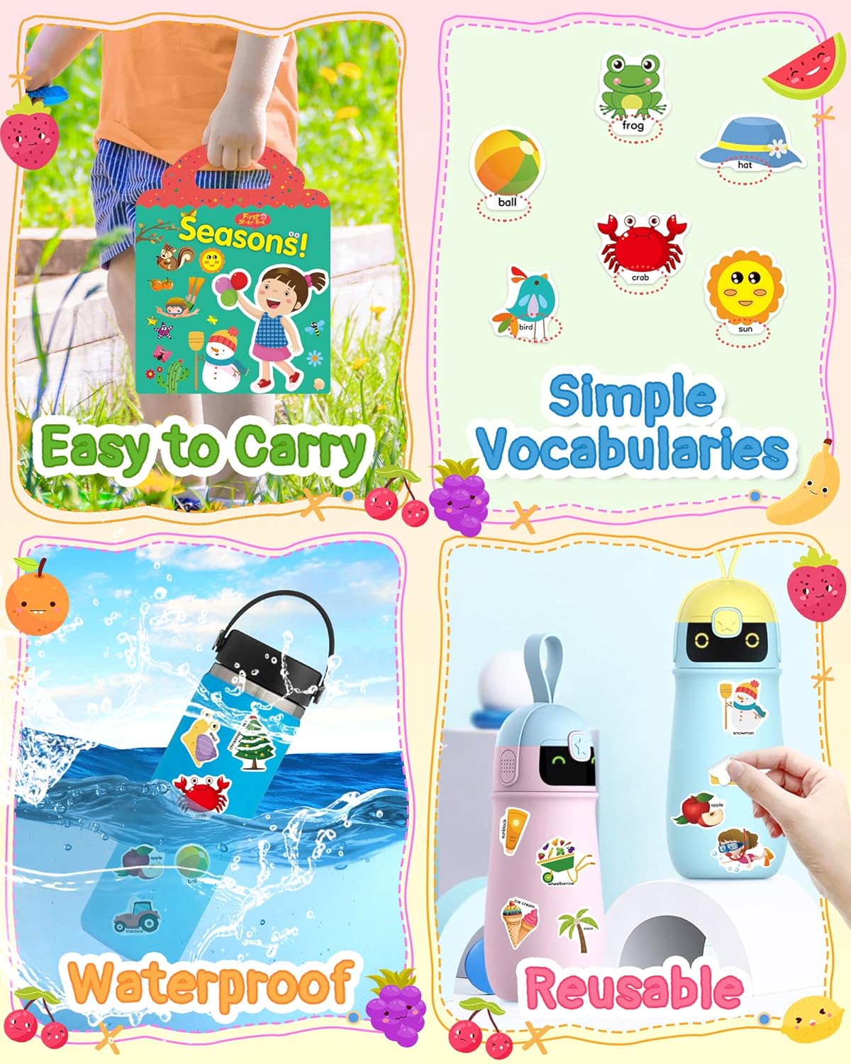 Benresive Reusable Sticker Books for Toddlers, Fun Travel Stickers for Kids, Toddler Sticker Book, Crafts Activities for Toddlers, 3 and Up Birthady Gifts - Vehicle