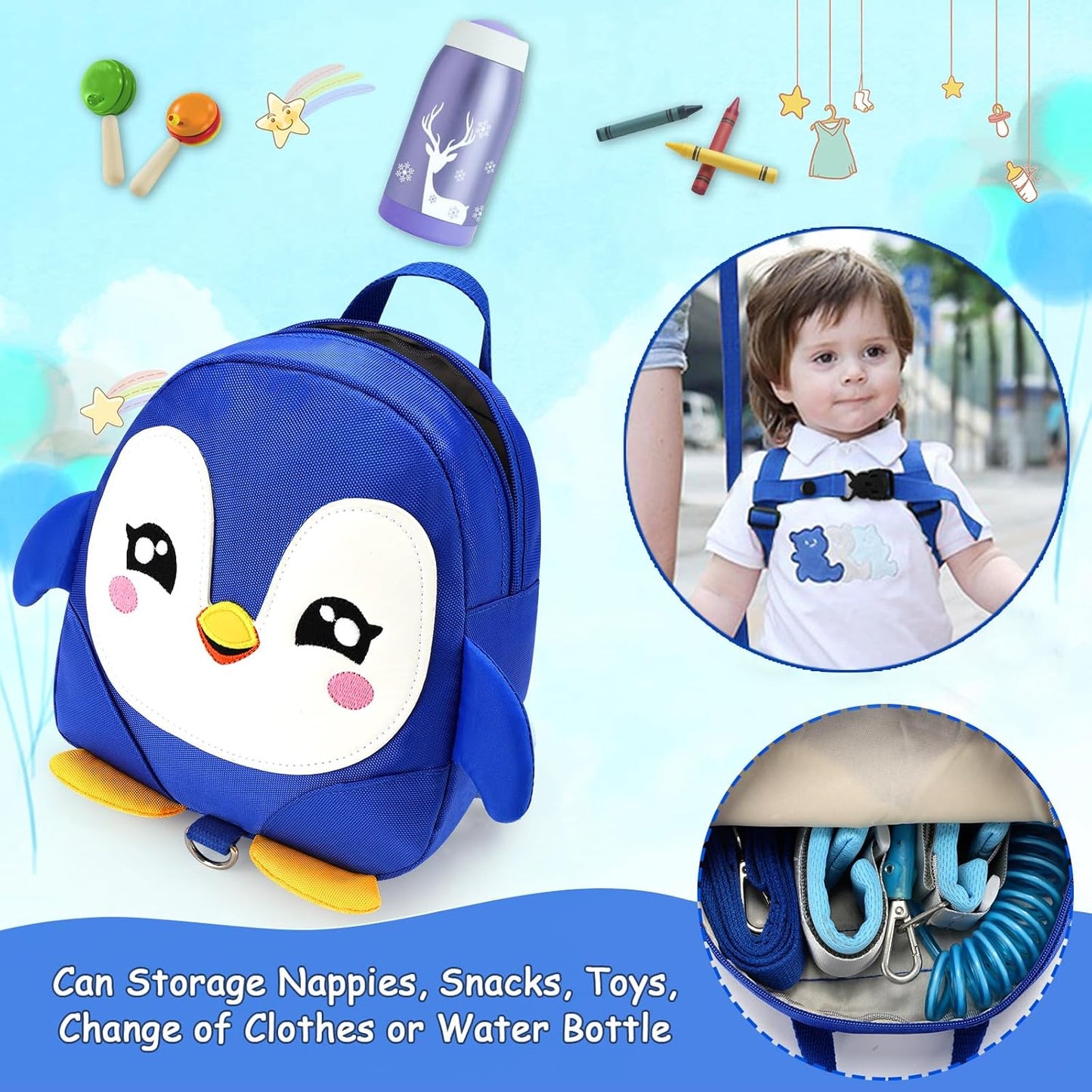 Accmor Toddler Harness Backpack Leash, Cute Dinosaur Backpacks with Anti Lost Wrist Link, Cute Mini Child Backpack Wristband Tether Strap and Protection Leashes for Boys Girls Aged 1-3 Years