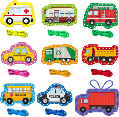 Vehicle Lacing Cards,Double Side Toddler Sewing Kit for Kids,Fine Motor Skills Toys,Shoe Tying Practice,Manipulatives for Preschoolers,Classroom Must Haves,Preschool Learning Activities