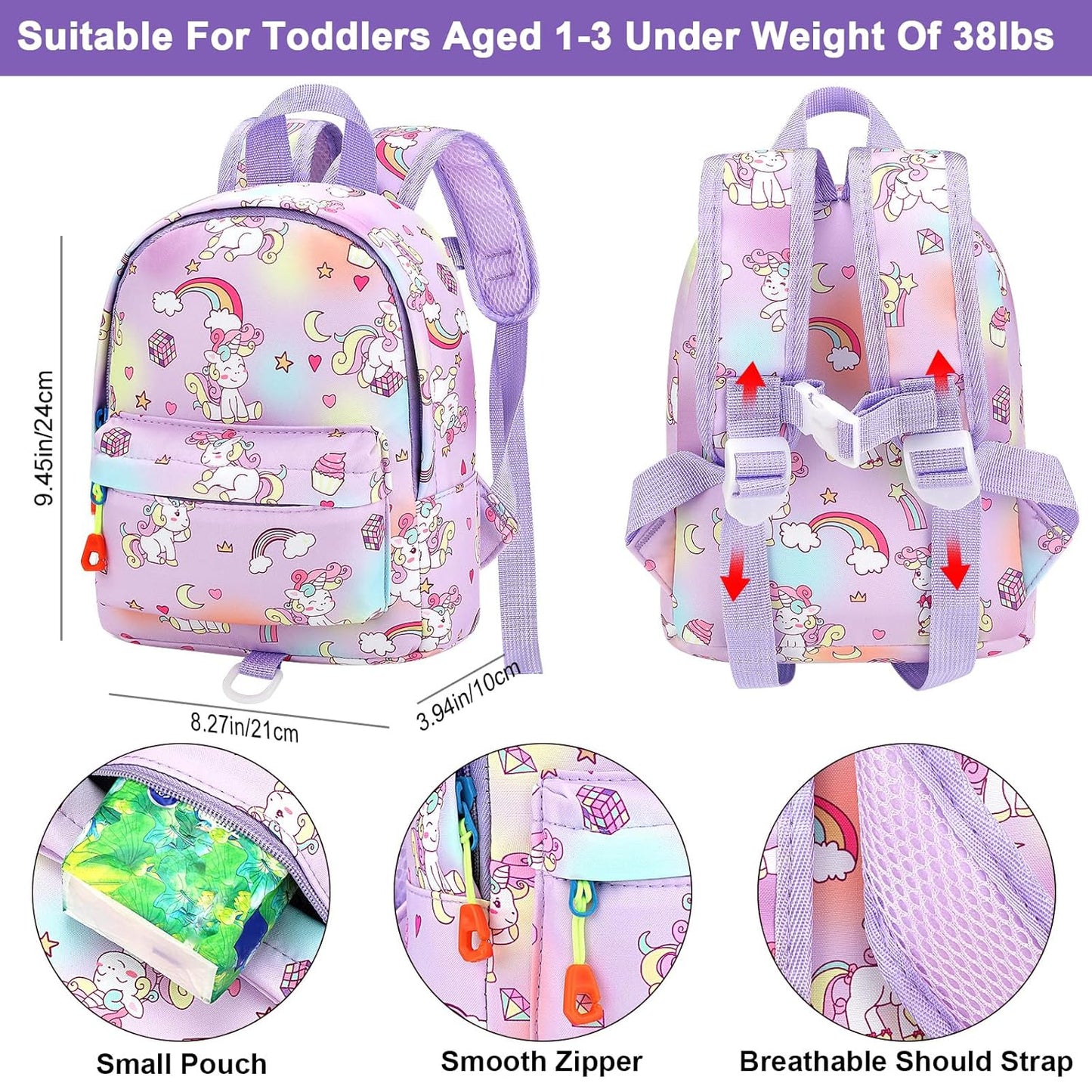 Accmor Toddler Backpack Leash with Anti Lost Wrist Link, Cute Mini Child Walking Harnesses Keep Kids Close Back Pack Rope Tether Rein for Baby Boys (Pink/Unicorn)