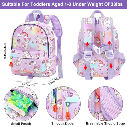 Accmor Toddler Backpack Leash with Anti Lost Wrist Link, Cute Mini Child Walking Harnesses Keep Kids Close Back Pack Rope Tether Rein for Baby Boys (Pink/Unicorn)