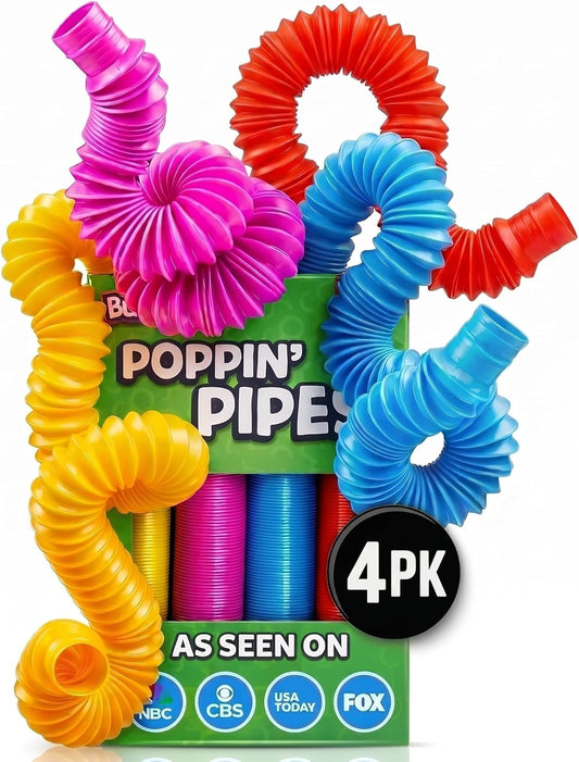 BUNMO Pop Tubes - Sensory Toys - Toddler Toys - Imaginative Play & Stimulating Creative Learning - Hours of Fun for Kids - Tons of Ways to Play - Non-Mouthable Toy 3+ - 6 Pack Medium