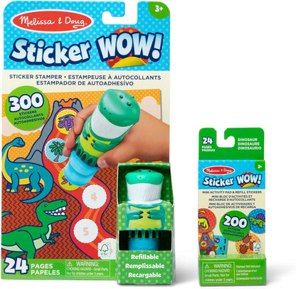Melissa & Doug Sticker Wow!™ Sticker Stamper and 24-Page Activity Pad, 300 Stickers, Arts and Crafts Fidget Toy Collectible Character – Dinosaur - for Kids Ages 3+ - FSC Certified