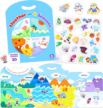 JoyCat Reusable Sticker Book Set (3-Pack): Farm, Pizza-Making, Weather - 90 Pcs Stickers for Toddlers, Kids Sticker Activity Book, Road Trip Travel Toys, Birthday Gifts for Boys and Girls