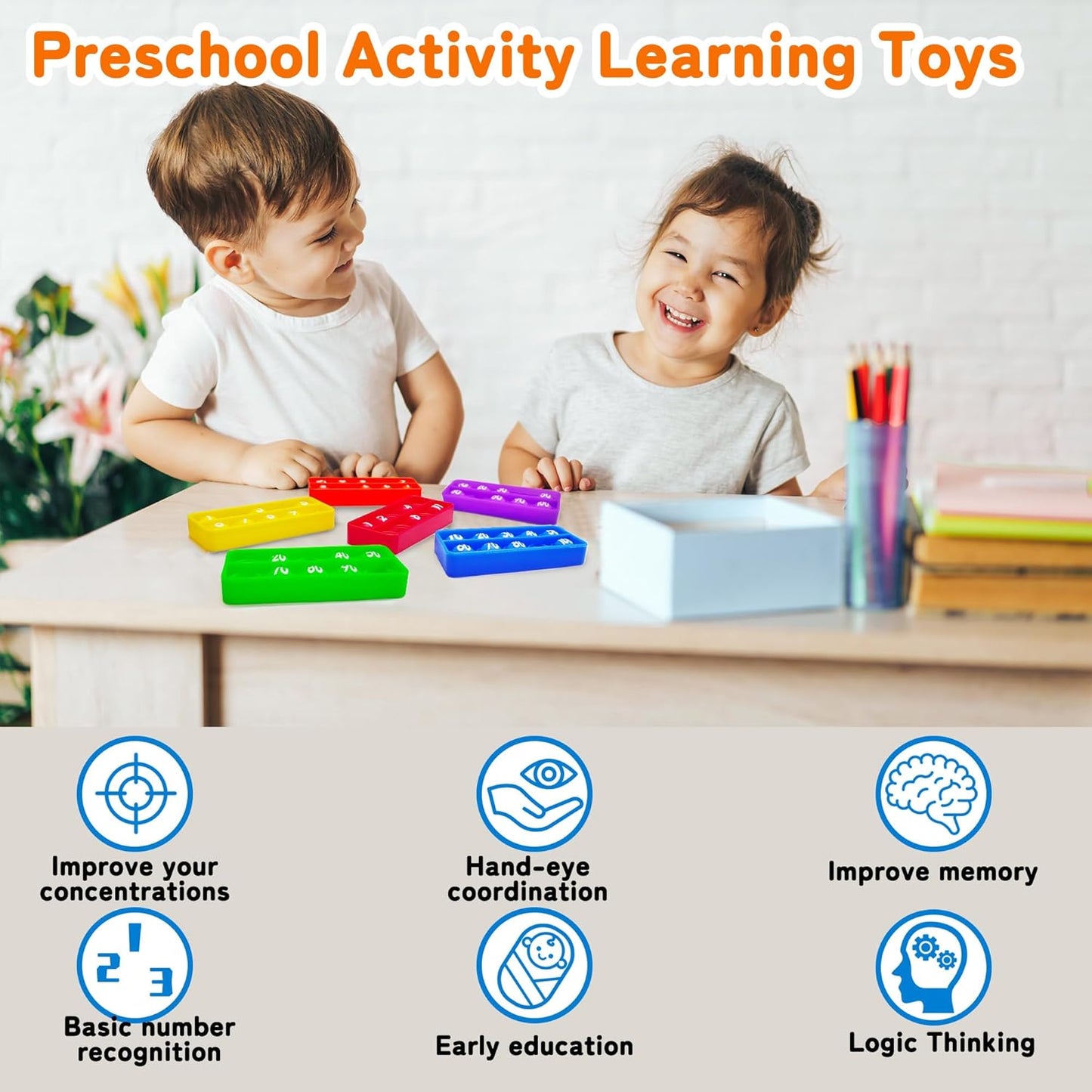 1-20 Ten Frame Pop Board, 6PACK Fidgets for Classroom, Quiet Sensory Toys Bubble Poppers, Pop for Counting Math, Focus Tools for Kids, Montessori Educational Toy Gift for Kindergarten