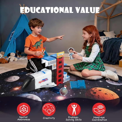 VROGTIK Space Magnetic Tiles for Kids, 30 Piece STEM Magnetic Building Blocks Set, Rocket Ship Space Station Educational Construction Toy with Astronaut Figure for Boys Girls Ages 3-8