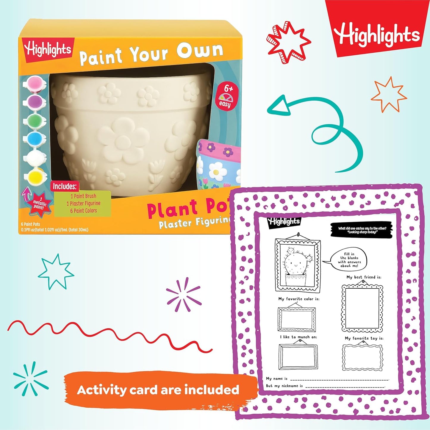 Highlights Paint Your Own Plaster Figurine & Activity Kits – DIY Art Sets with Figurines, Paints, Brush & Bonus Activities – Multiple Themes – Ages 6+