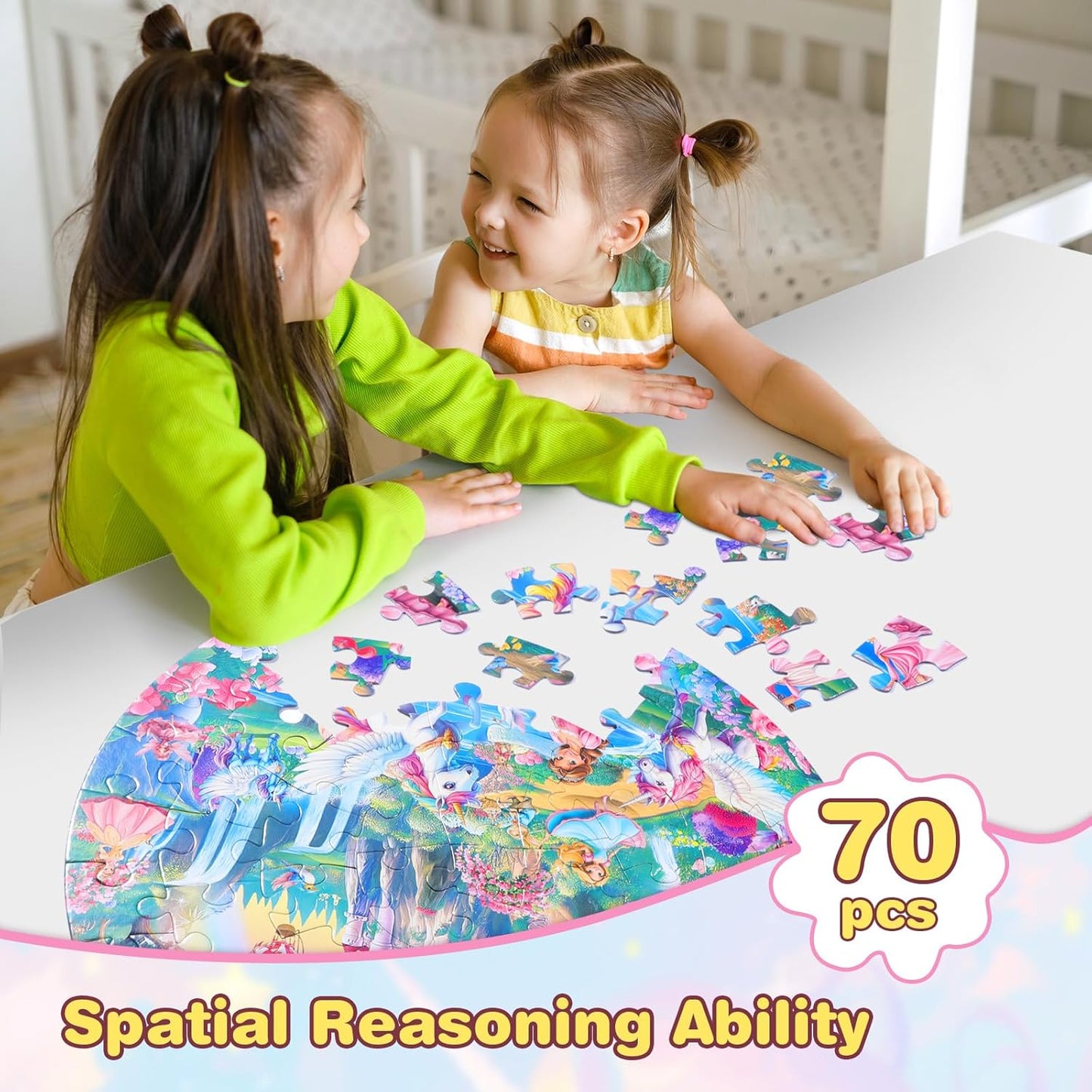 Civaner 70 Pieces Floor Puzzles Round Large Puzzles for Kids Ages 3-5 5-8 Jumbo Jigsaw Puzzle Educational Gifts for Toddlers Girls Boys Baby Shower Holiday Birthday(Unicorn)
