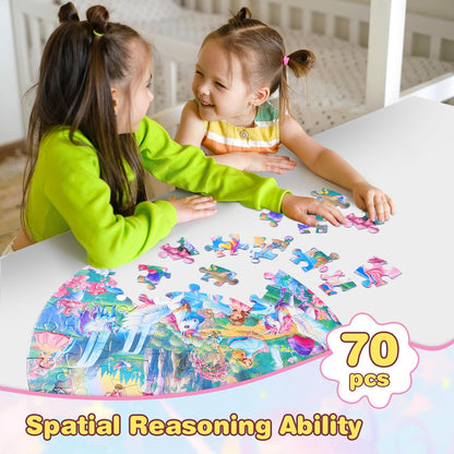 Civaner 70 Pieces Floor Puzzles Round Large Puzzles for Kids Ages 3-5 5-8 Jumbo Jigsaw Puzzle Educational Gifts for Toddlers Girls Boys Baby Shower Holiday Birthday(Unicorn)