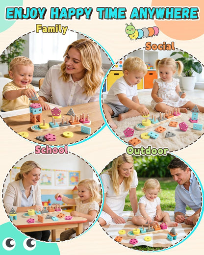 Zeewoo 1 Year Old Girl Boy Gifts Montessori Educational Toys for 1 2 Year Old Caterpillar Wooden Shape Sorter Stacking Toys for Toddlers 1-3 Preschool Learning Toy Birthday Gift