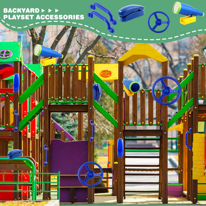 5 Pack Kids Playground Accessories Set Swingset Steering Wheel Plastic Telescope Safety Handles Telephone Toy for Outdoor Playhouse Playset (Color Set 4)