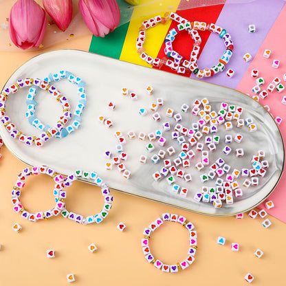 Letter Beads, Augshy 1400 Pcs Morandi Cube Alphabet Bead,Square Letter Beads with 1 Roll 10M Crystal String Cord (6mm)