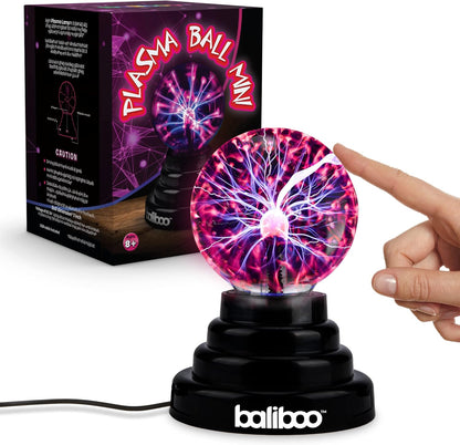 BALIBOO 3" Mini Plasma Ball Light – Touch Activated Lightning Globe – USB and Battery Powered Plasma Globe Lamp – Interactive Science Static Electricity Ball
