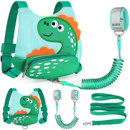 3 in 1 Toddler Harness Leash + Baby Anti Lost Wrist Link, Accmor Cute Dinosaur Child Safety Harness Tether, Kids Walking Wristband Assistant Strap Belt for Parent Boys Outdoor Activity (Black)