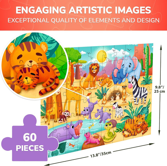 QUOKKA Puzzles for Kids Ages 4-6 – 60 Piece Jigsaw Puzzles for Toddlers Ages 3-5 with Unicorns – Quiet Time Toy for Preschoolers 2-4 – FSC Certified Educational Learning Game for Boys and Girls