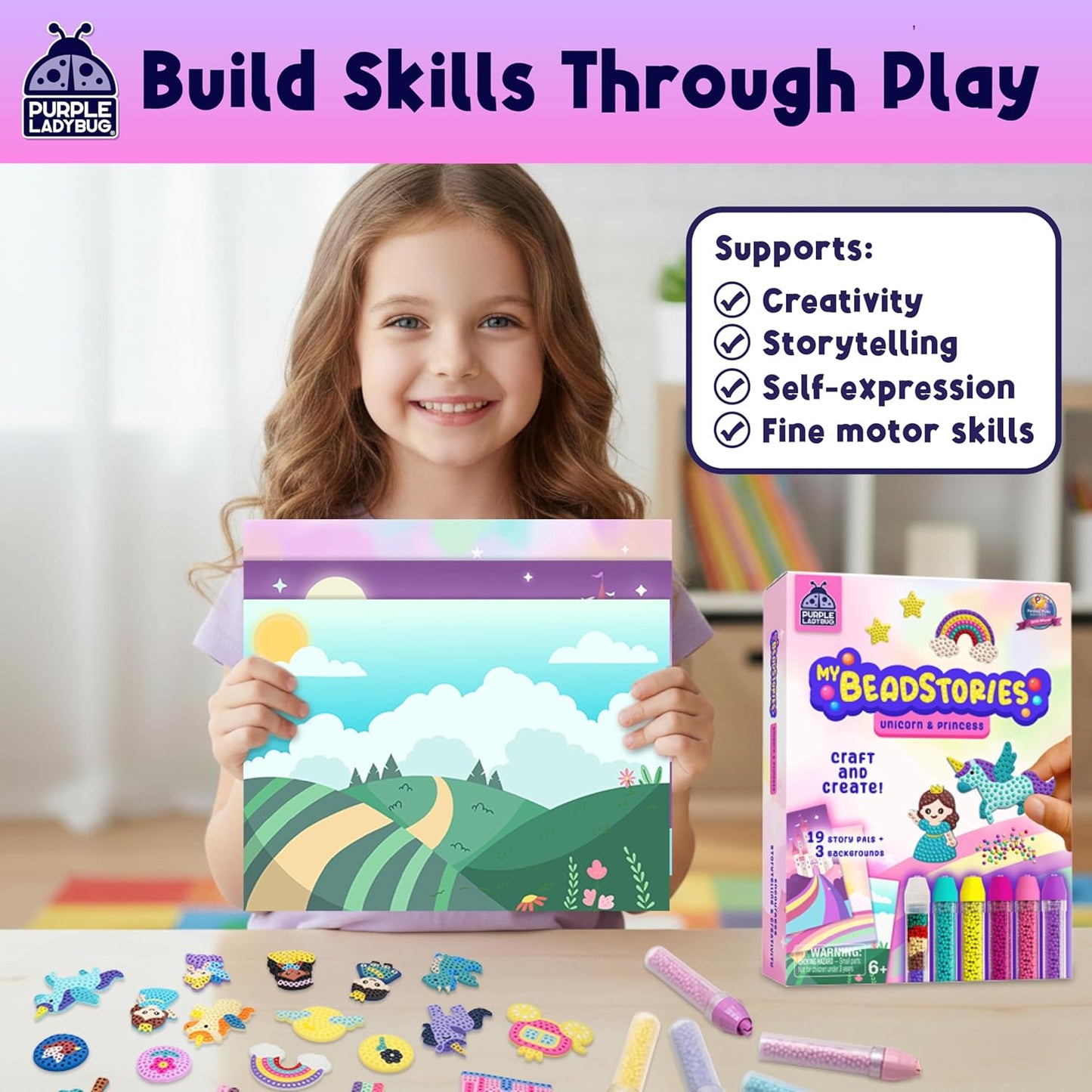 Magical Bead Painting – Birthday Gifts for Girl and Boy Ages 6-8 Years Old, Bead Art & Craft Set, Beads Pen & Painting Activities, Creative Arts & Crafts Ocean Theme Kit with Fun Designs