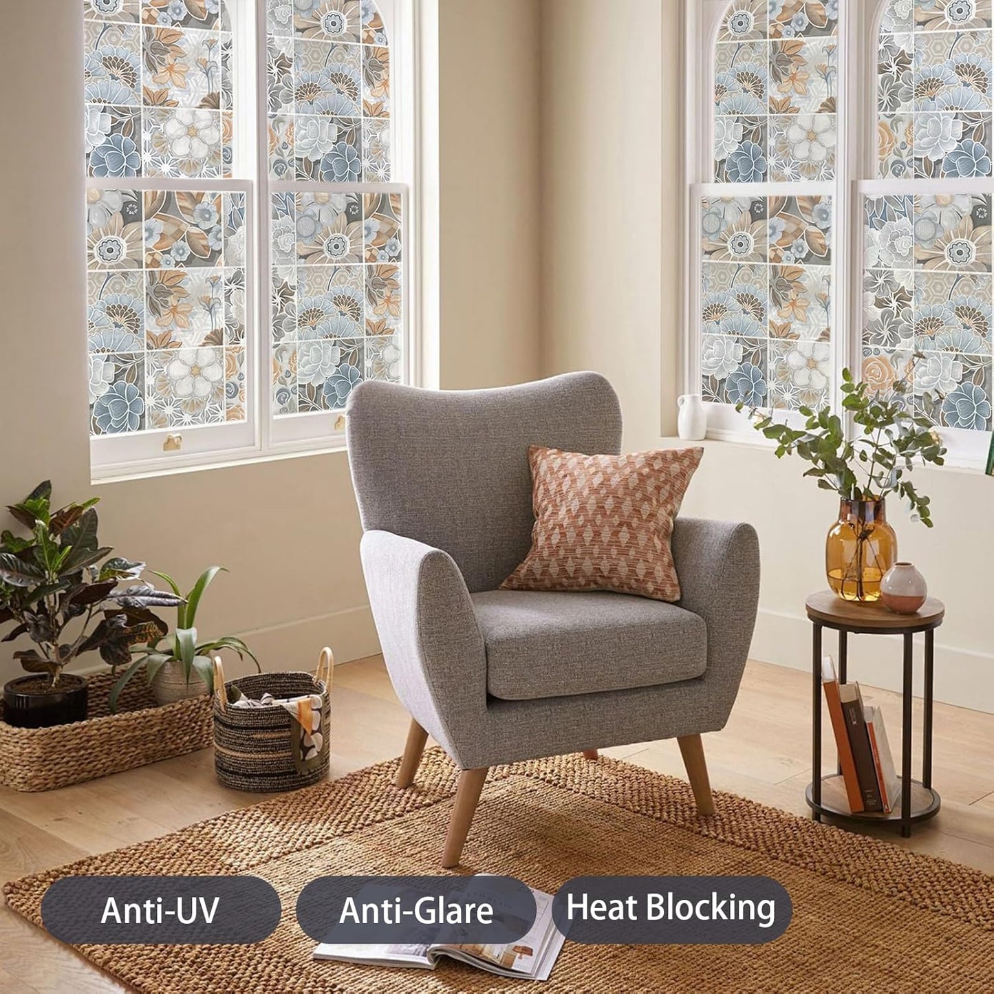DKTIE Wooden Blinds Pattern Decorative Window Privacy Film, Sun Blocking Heat Control, Static Cling No Glue, with Installation Tools, Stained Glass Window Film (S531, 17.7" x 78.7")