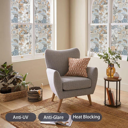 DKTIE Wooden Blinds Pattern Decorative Window Privacy Film, Sun Blocking Heat Control, Static Cling No Glue, with Installation Tools, Stained Glass Window Film (S531, 17.7" x 78.7")
