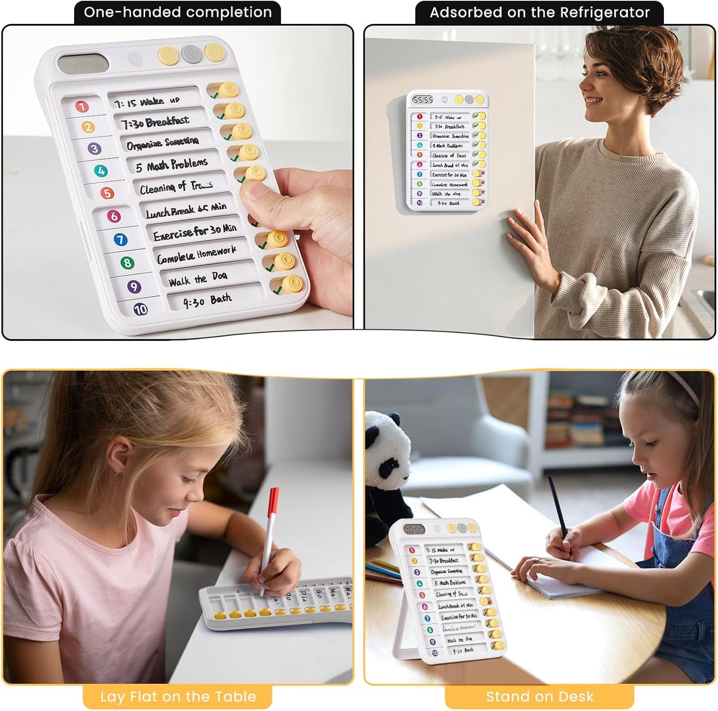 Magnetic Chore Chart for Kids, ADHD Tools for Kids to Do List Checklist Task Board Routine Chart Visual Schedule for Fridge with 10 Sliders and Magnetic Marker - White