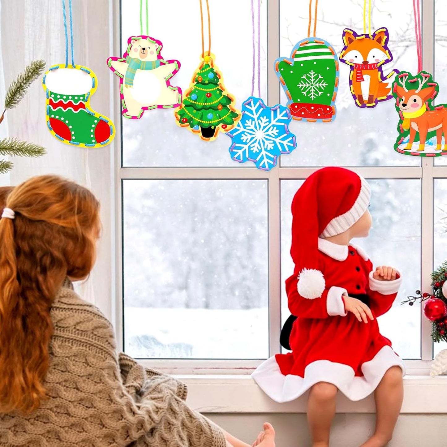 Winter Animal Lacing Cards 12 Packs Sewing Kits for Kids Christmas Cardboard Sewing Cards Lacing Games for Developing Imagination School Learning Activity Supplies Christmas Holiday Party Decorations