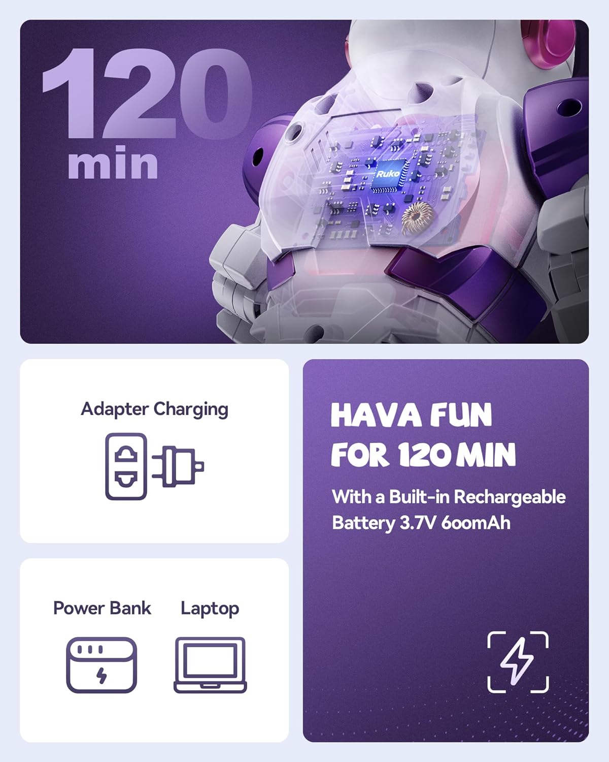 Ruko 6088 Robot toys for kids, Programmable Remote Gesture Sensing & APP Control, Interactive LED Face, Dancing Singing Rechargeable Smart Robot, Birthday Present for Age 3-6 Year Old Boys Girls, Blue