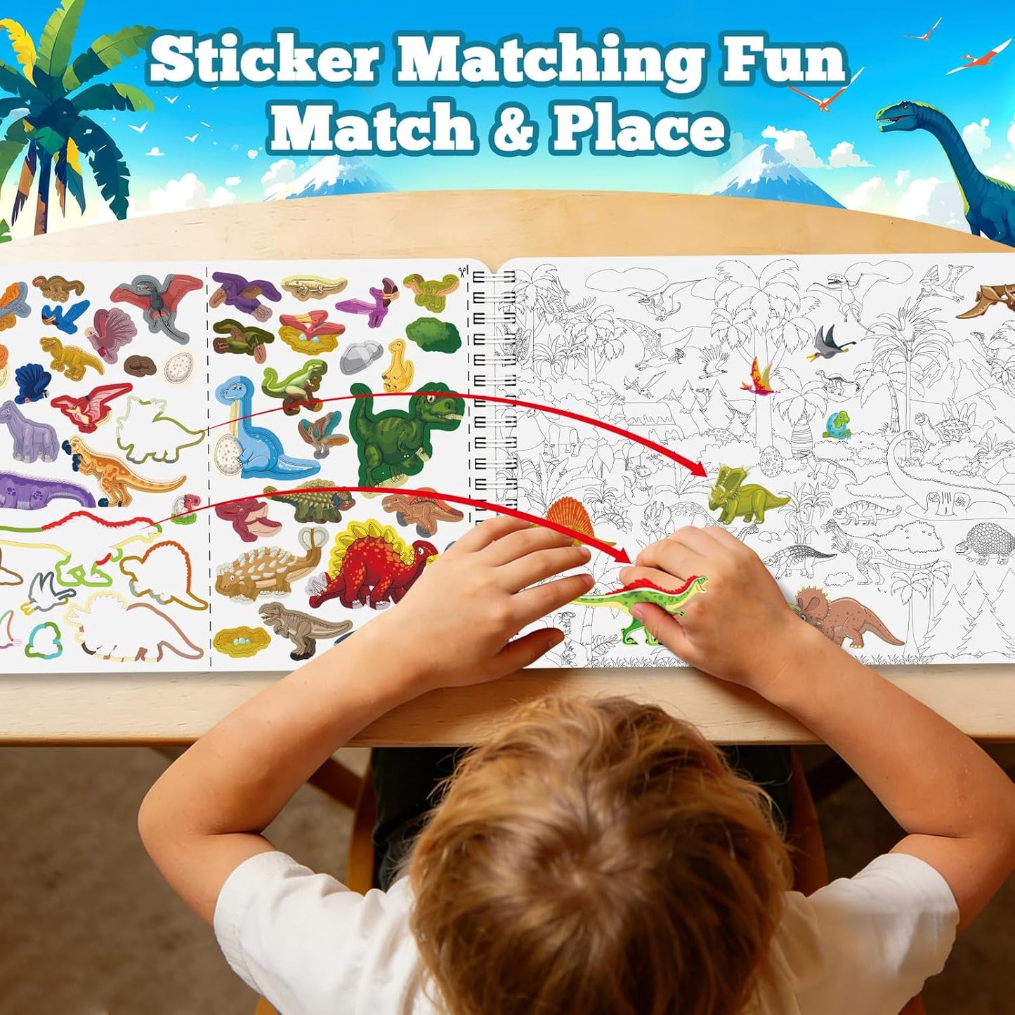 Kalysky Dinosaur and Ocean Animal Scene Sticker Book for Kids Ages 4-12, Search and Find Sticker Activity Book–Travel Toys for Toddlers, Airplane & Road Trip Games, Educational Fun