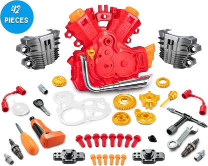 POFJOEQ Engine Building Kit, Kids Mechanic Repair Set for Kids Motorcycle Engine，Take Apart Toys-42pc Playset，STEM Engine Model Kit Toy with Cool Lights&Sounds，Educational Toys for 3+ Year Old (Blue)