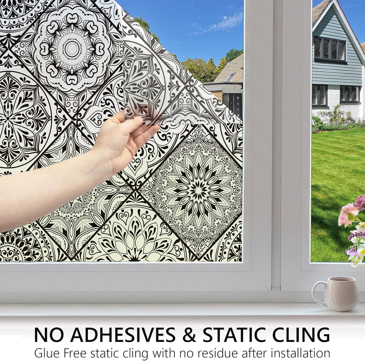 DKTIE Wooden Blinds Pattern Decorative Window Privacy Film, Sun Blocking Heat Control, Static Cling No Glue, with Installation Tools, Stained Glass Window Film (S531, 17.7" x 78.7")