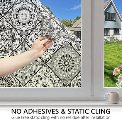DKTIE Wooden Blinds Pattern Decorative Window Privacy Film, Sun Blocking Heat Control, Static Cling No Glue, with Installation Tools, Stained Glass Window Film (S531, 17.7" x 78.7")