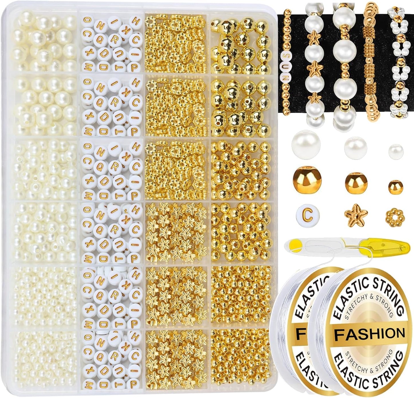Hpebl 2136PCS Beads for Bracelets Pearl Bracelet Making Kit Friendship Bracelet Kits Bracelet Bead Kits Small Pearl Bead and Gold Beads Beading Kit for Bracelets Jewelry Making Kit