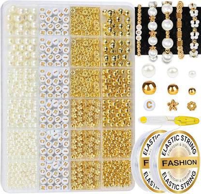 Hpebl 2136PCS Beads for Bracelets Pearl Bracelet Making Kit Friendship Bracelet Kits Bracelet Bead Kits Small Pearl Bead and Gold Beads Beading Kit for Bracelets Jewelry Making Kit