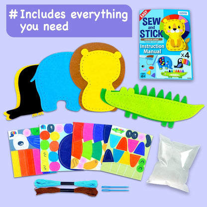 EZCRA Fairy Sewing Kit for Kids Ages 4-8, 4 Easy Projects, No-Mess Learn-to-Sew Arts & Crafts with Felt Stickers for Beginners