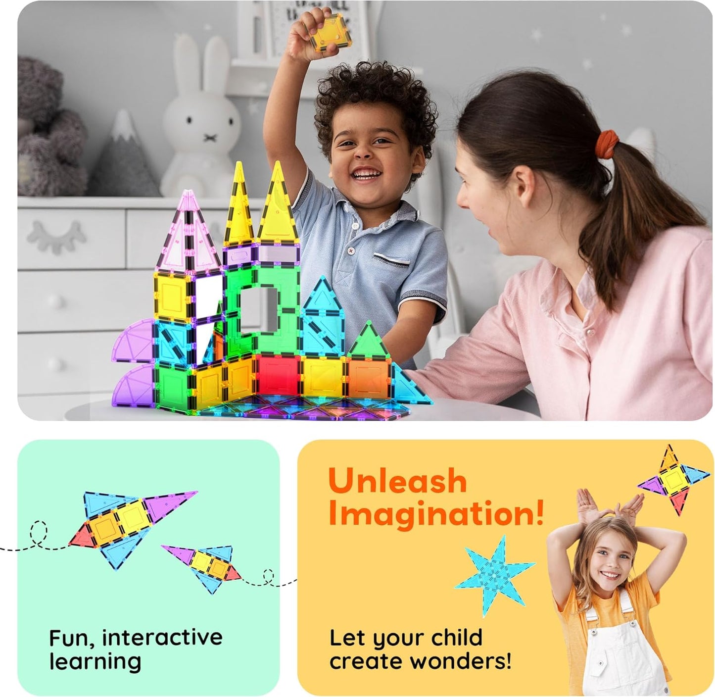 PicassoTiles Magnetic Building Block Set Geometry Shape Magnet Tiles Construction Toy STEM Learning Kit Educational Playset Playboard Pretend Play Stacking Blocks Child Brain Development PT16
