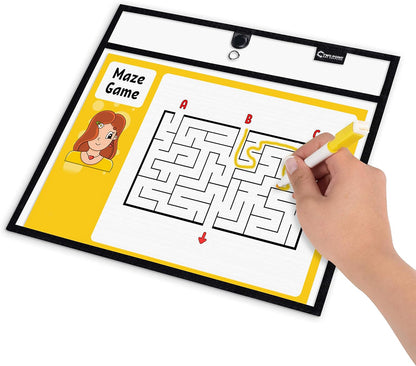 Magnetic Dry Erase Pockets by Two Point (6-Pack) - Landscape - Black Dry Erase Pocket Sleeves, Job Shop Ticket Holders, Clear Paper Sleeves Protectors, Magnetic Pouch