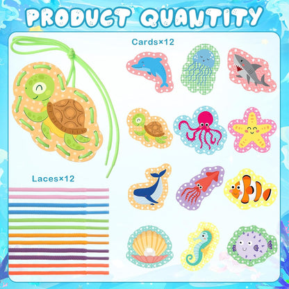 Chivao Lacing Cards for Toddlers Kids, 12 Pcs Sewing Kit Preschool Learning Activities for Kids Travel Craft Set Manipulatives for Preschoolers Homeschool Developing Imagination Skills