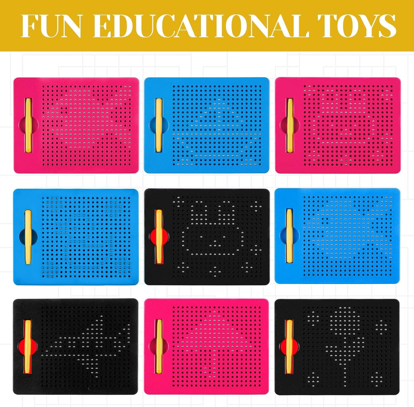 Yexiya 3 Pcs Magnetic Drawing Board for Kids, Toddler Travel Drawing Kit Magnet Sketch Thread Board with Stylus Pen and Beads Toy for Child Quiet Time Activities (7 x 8.5 Inches,Blue)