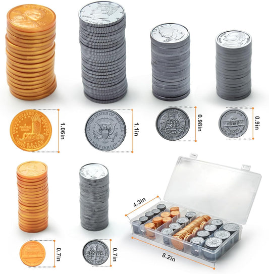 TOMMYHOME Fake US Coins Play Money 300 PCS Set – 6 Types of Coins,Realistic Prop Money for Kids,Toy Cash Register, Pretend Play Toys – Homeschool & Classroom Teaching Supplies(307)