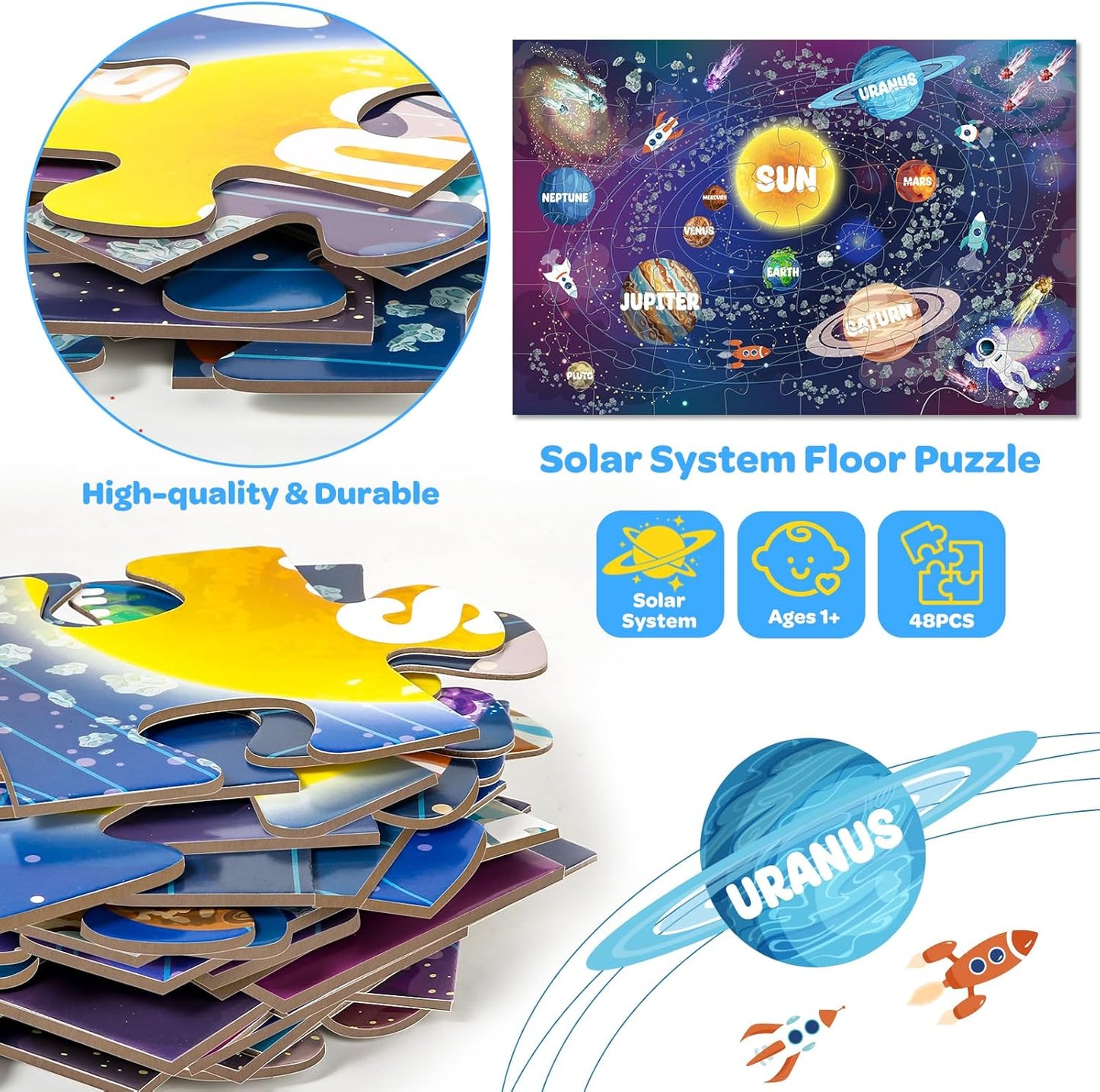 Jumbo Floor Puzzle for Kids Ages 4-6, 48 Piece Large Engineering Vehicles Jigsaw Puzzle, Extra-Thick Cardboard Preschool Learning Toys for Toddlers 3-5, Educational Gift for Boys Girls 3 4 5 6 7 8